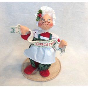 Annalee Dolls Mrs Claus Christmas 1991 Merry Banner Vtg Figure Decor Apron Sassy